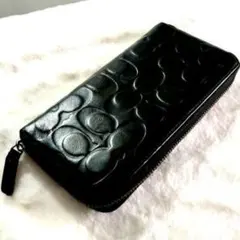 COACH コーチ F60735 長財布 エンボス レザー ブラック - メルカリ