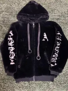 フード付き黒ファーコート フリーサイズ 地雷系