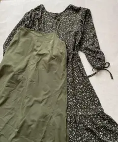 ナノユニバース　長袖ロングワンピース花柄インナー付きnanouniverse