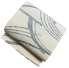 ユ213名古屋帯 真綿紬　ベージュ抽象 正絹 着物帯　仕立て上り