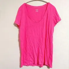 ヴィクトリアシークレット 無地 Tシャツ Vネック半袖 S 桃 綿 ルームウェアのサムネイル