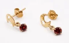 18K お洒落 三日月モチーフ レッドストーン ピアス 両耳用 金 ゴールド