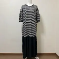 タグ付き　ニコアンド ロングワンピース　ドッキング　夏　ボーダー　ブラック