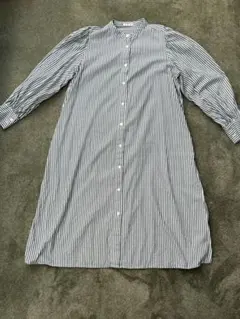 アプレジュール　ストライプシャツワンピース　グリーン　ロング丈