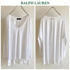 ポロラルフローレン ビッグシルエット Vネック カットソー ロンT 白 ホワイト