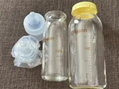 Pigeon 哺乳瓶 ガラス製 2本セット　直付け乳首
