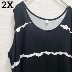 希少✨️【2X】ノースリーブ ワンピース 黒 白 ボーダー 総柄 大きいサイズ