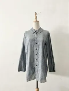 【美品】45R コットン シャツ ライトブルー ネイビーのサムネイル