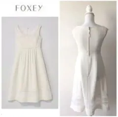 [極美品] FOXEY フォクシーNY ホワイト 半袖ワンピース 40 ドレス 極美品] FOXEY フォクシーNY ホワイト 半袖ワンピース 40 ドレス