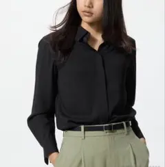 UNIQLO ユニクロ レーヨンブラウス 黒 ブラック　L 極美品