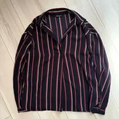 ストライプ Vネック 長袖シャツ　ネイビー×レッド