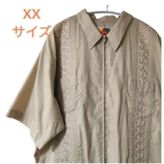 GUAYABERA キューバ シャツ ジップ zip ベージュ 半袖 XX 刺繍