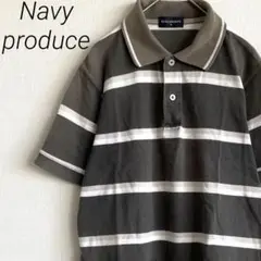 Navy produce ポロシャツ 半袖 ボーダー サイドスリット 綿100%