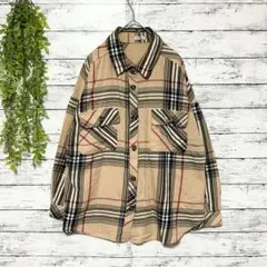 A1225　Lutiqude　チェック柄　長袖シャツ　ベージュ　L