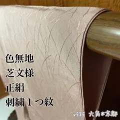 色無地 芝文様 正絹 刺繍 １つ紋 v585のサムネイル