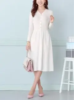 パールボタン ワイドリブ ニット ワンピ　Prima Scherrer Mサイズ