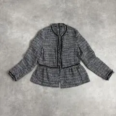 ZARA ザラ ノーカラーツイードジャケット ブラック 黒 XS セレモニー