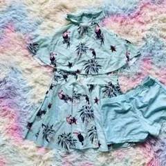 水色 トゥカンワンピース水着 ホルターネック リゾート