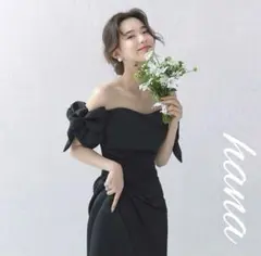 大人気＊ブラックドレス 前撮り ウェディング サテン オフショル 二次会 M