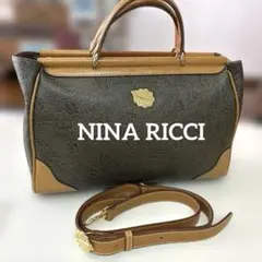 NINA RICCI ボストンバッグ PVC レザ❤︎ショルダー付❤︎リーフ金の金具