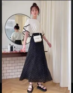 GRL グレイル ドット柄シアーフレアスカートgc124