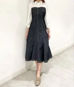 美品アンドクチュールデニム切り替えワンピースフリーサイズ