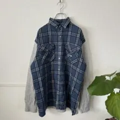 古着 スウェット シャツ 切替 メンズ オールド XL グレー ブルー 厚手