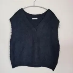 しまむら Helm シャギー Vネックベスト L ブラック