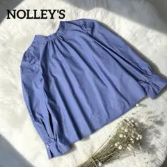 美品✨ NOLLEY'S 2WAYパール釦パフスリーブブラウス　インディゴブルーのサムネイル