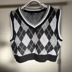 SHEIN アーガイル柄 ニットベスト ブラック