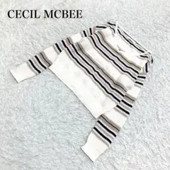 CECILMcBEE ニット コットン混 長袖 ボーダー ホワイト M U586