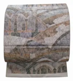 【個性的】名古屋帯　ふくらし織 ヨーロッパ風の橋・建築文様 洒落着に　モダン