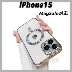 iPhone15ケース MagSafe シルバー クリア メタリック おしゃれ