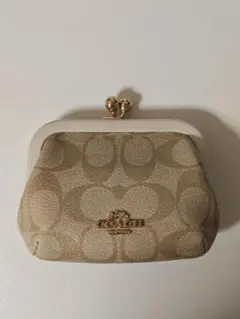 COACH ロゴ入り コインケース ベージュ がま口