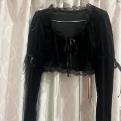 SHEIN ブラック ベロア ボレロ カーディガン レース リボン