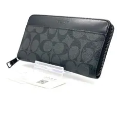 コーチ　長財布 ラウンドファスナー 12カード シグネチャー　ブラック