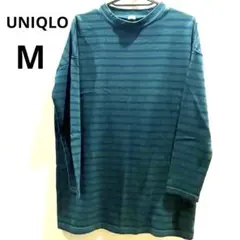 ユニクロ 長袖ロング丈Tシャツ M ボーダー グリーン ネイビー