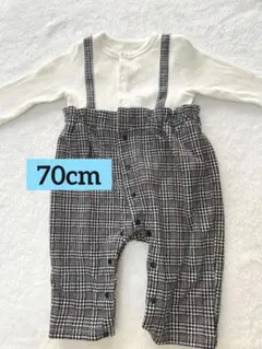 70cm サスペンダー風チェック柄ロンパース