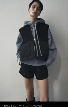 未使用　XS ZARA ウールリバーシブルべストキルティング切り替え