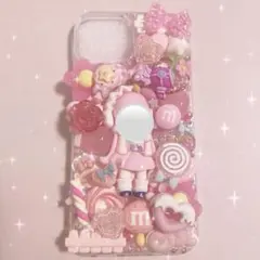 iPhone14/13ケース♡ピンク埋め尽くしデコ