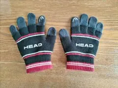子供用　HEAD ニット手袋　指先露出滑り止めエンボス加工あり　 黒/赤