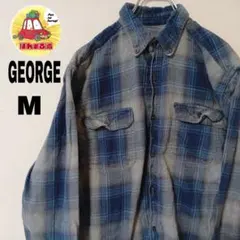 USA古着 GEORGE ネルシャツ　M ブルー　グレー　オンブレ