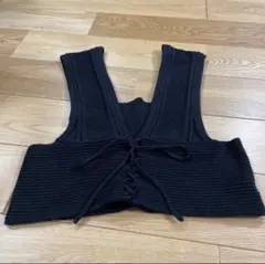 GU ★ ブラック リブ編み2WAY ビスチェ S