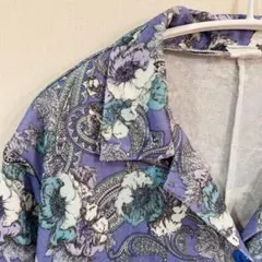 レトロ古着　ペイズリー　花柄 ロングワンピース 紫 襟付き プリーツ 春夏