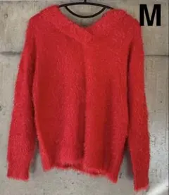 RETRO GIRL レトロガール シャギーニット Vネック 赤 M ふわふわ