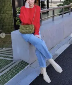COCO DEAL 配色リブニット レッド