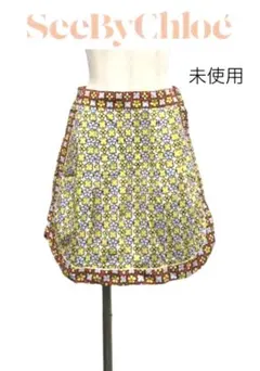 未使用SeeByChloeシーバイクロエ花柄ボックススカート台形膝丈グレー白赤黄のサムネイル