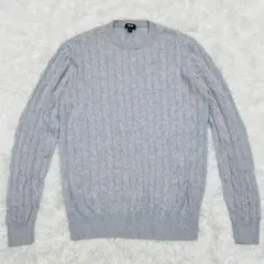 優衣庫 棉喀什米混紡 圓領麻花毛衣 灰色 【S】