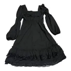 ブラック　ロリータ　フリル ワンピース スクエア　パフスリーブ