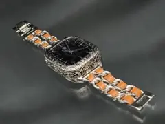 アップルウォッチ　メタルケース　チェーンレザーベルト